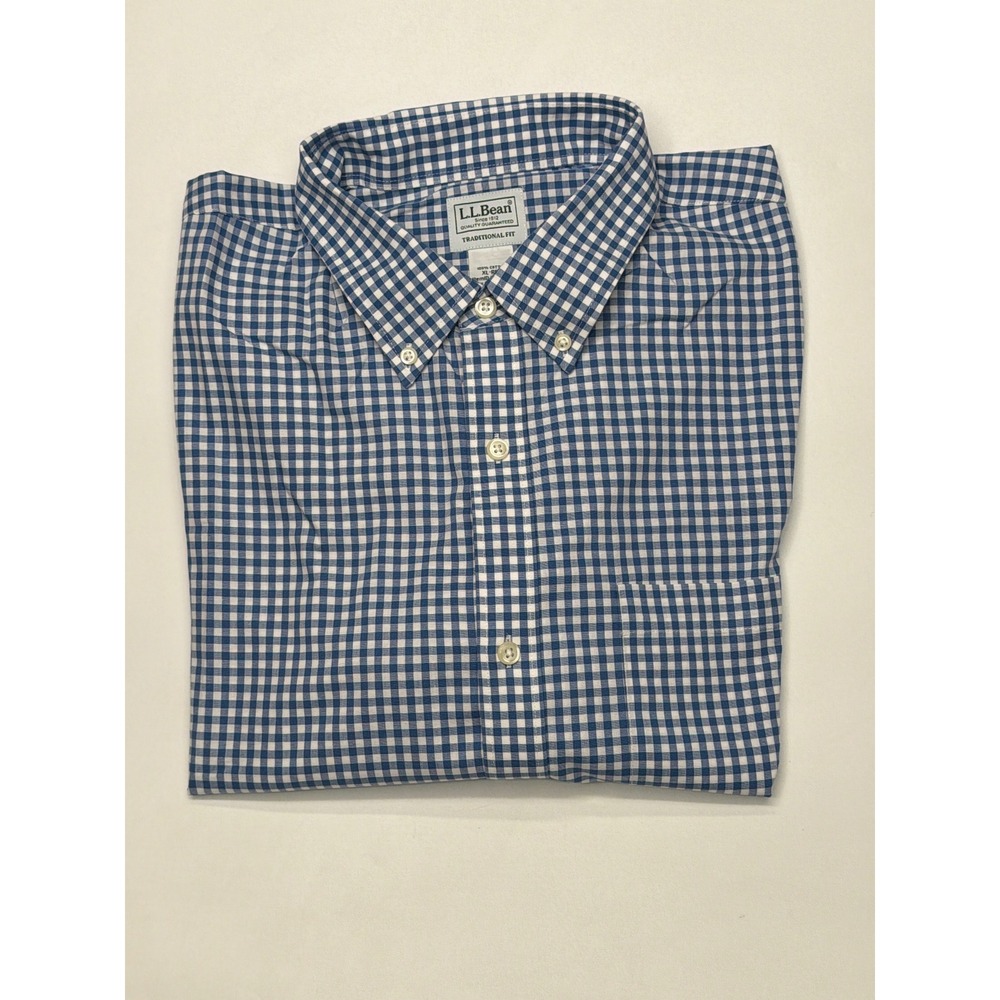 LL Bean Mens Traditional Fit Gingham Button Down Shirt‎ Blue White XL REG - Picture 10 of 10